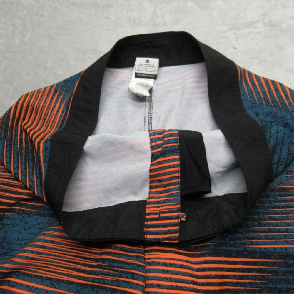 Nike Swim Shorts Mens 32 Orange Blue Striped Cargo Pocket‎ Lace Up Trunks Board